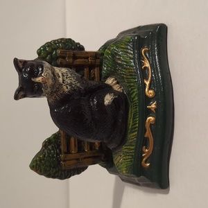 Cast Iron Kitty Cat Fence Trees Vintage Napkin Letter Holder Door Stop Bookend